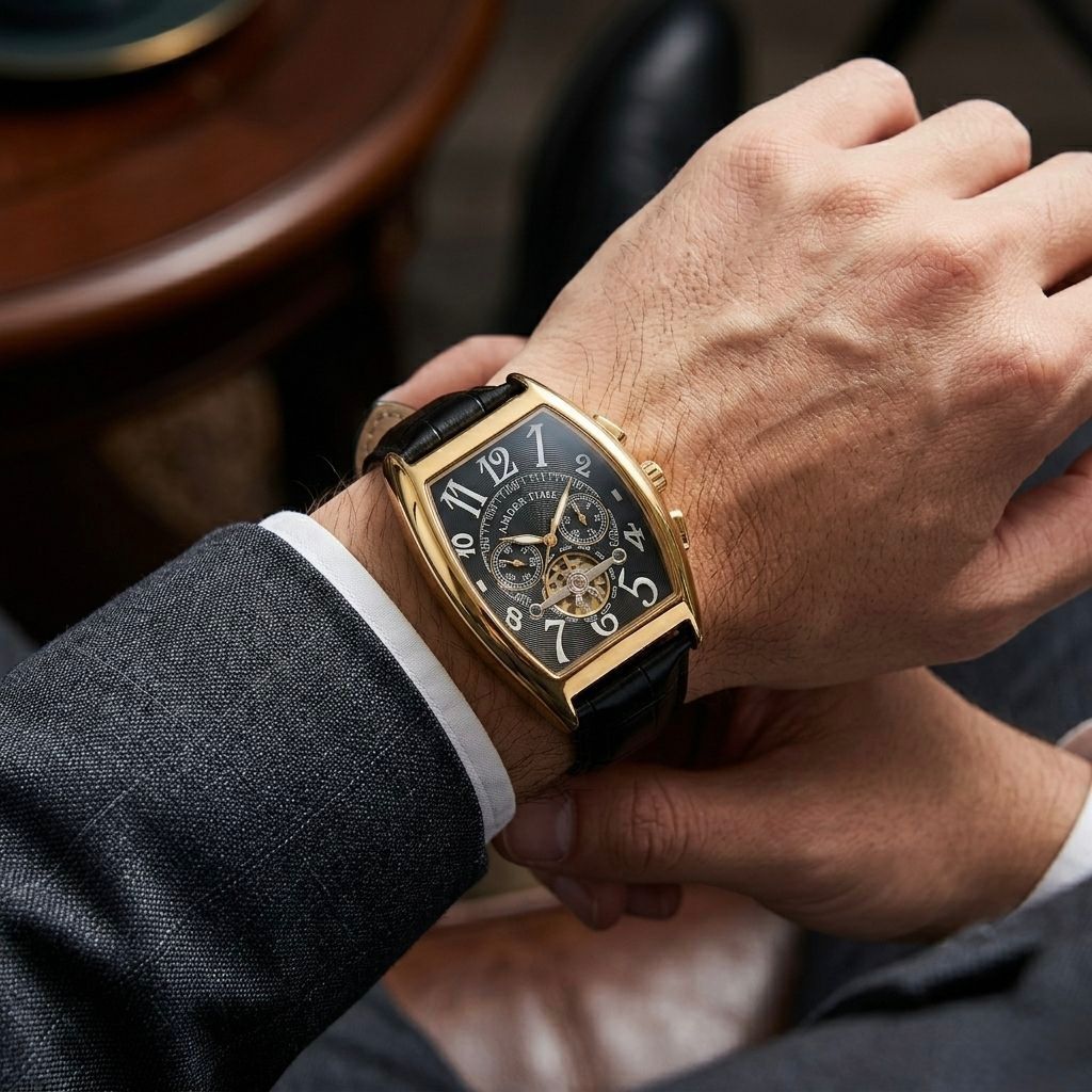 AMBER TIME Gold Tone Open-Heart Automatic Watch
