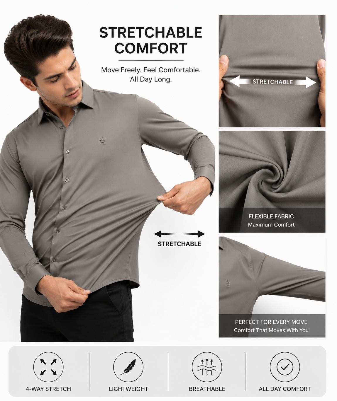 Men’s Premium Lycra Stretchable Shirt – Comfortable, Flexible & Stylish
