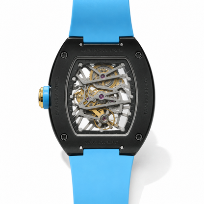 Black Skeleton Watch with Blue Strap for Men - Bold Designer Wrist Watch UAE