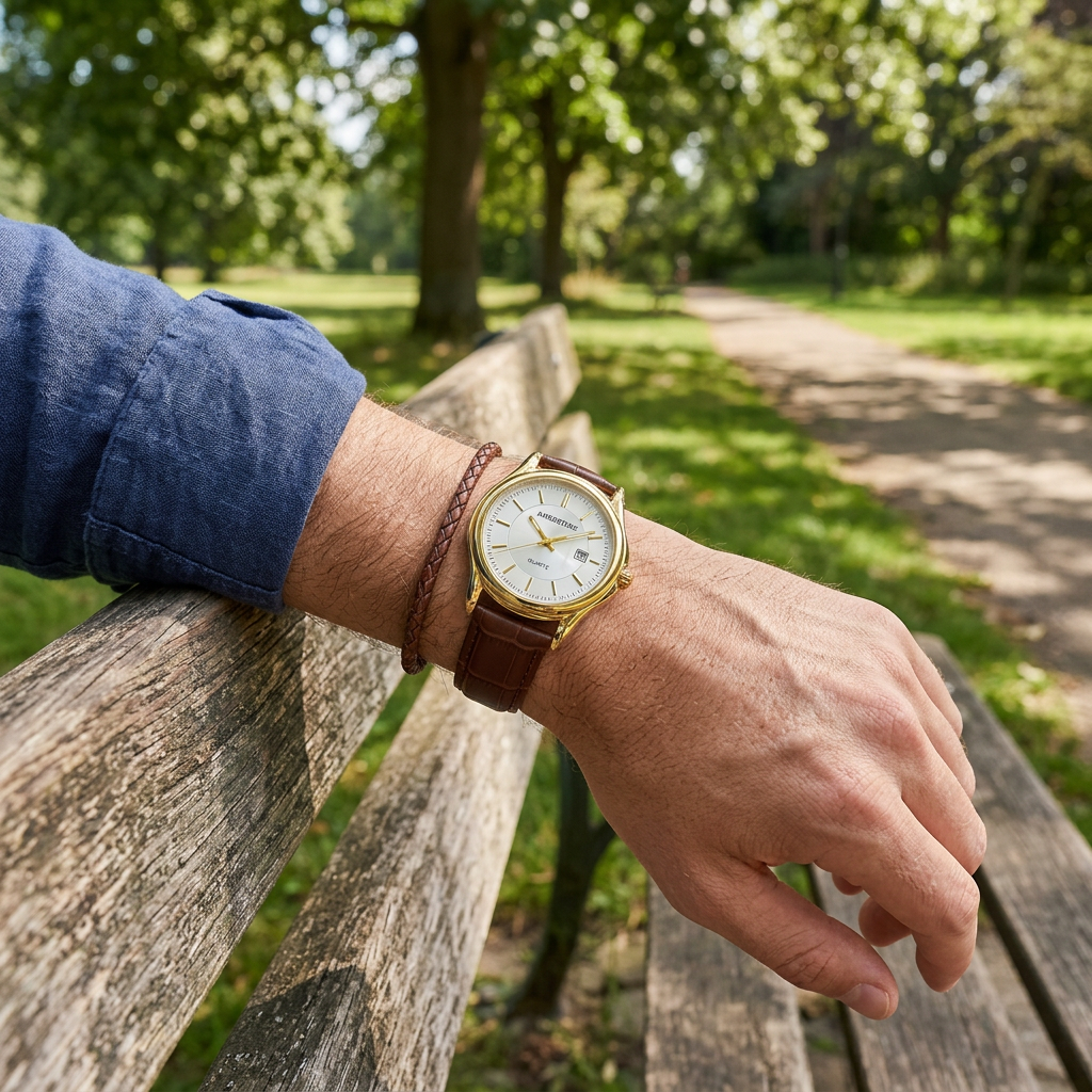 Men’s Luxury Watch – Gold Case Brown Leather