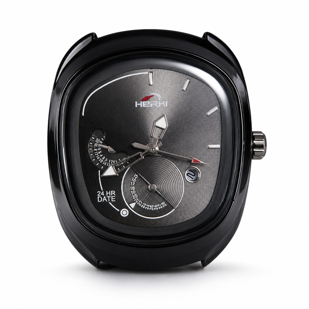 For Men’s Black Premium Silicone Strap Analog Watch with Date Display | Stylish Luxury Wrist Watch