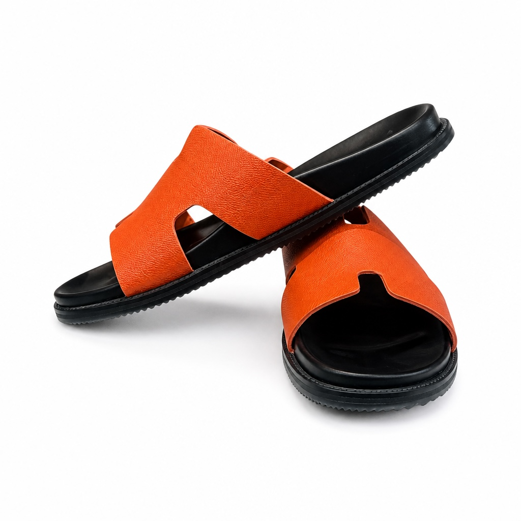 Orange Leather Slide Sandals for Men | Premium Casual Slippers | Desi Boyz Store