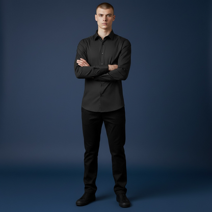 Black Stretchable Lycra Shirt | Easy Iron & Wrinkle Resistant