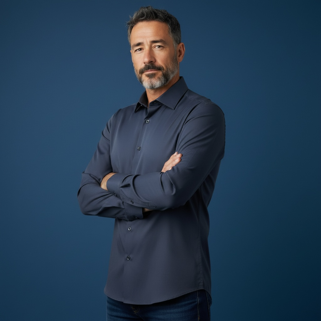Men’s Navy Blue Premium Stretchable Lycra Shirt – Easy Iron & Wrinkle Resistant