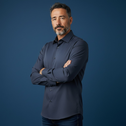 Men’s Navy Blue Premium Stretchable Lycra Shirt – Easy Iron & Wrinkle Resistant