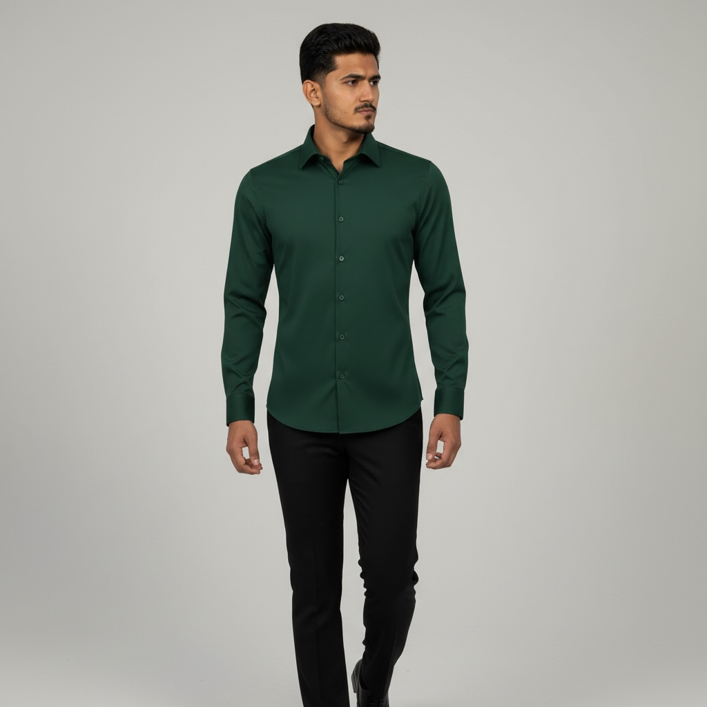 Men’s Green Premium Stretchable Lycra Shirt – Easy Iron & Wrinkle Resistant