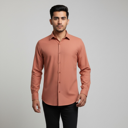 Men’s Terracotta Linen Shirt – Full Sleeve Button Down
