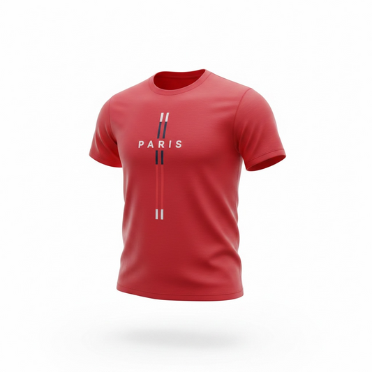 Men’s Red Paris Printed Round Neck T-Shirt