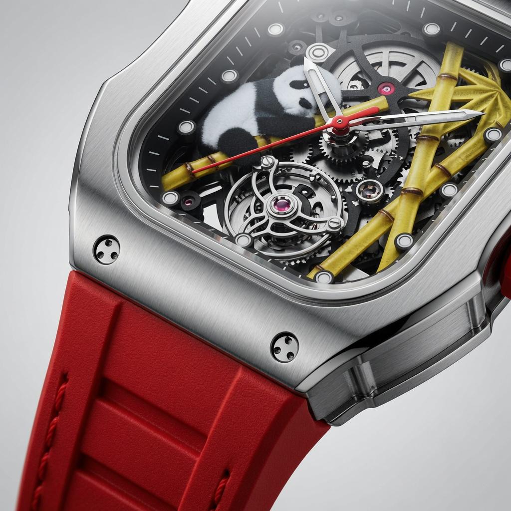Panda & Bamboo Artisan Skeleton Watch – Bold Silicone Strap