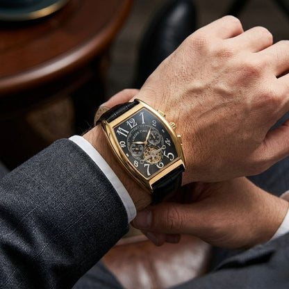 AMBER TIME Gold Tone Open-Heart Automatic Watch