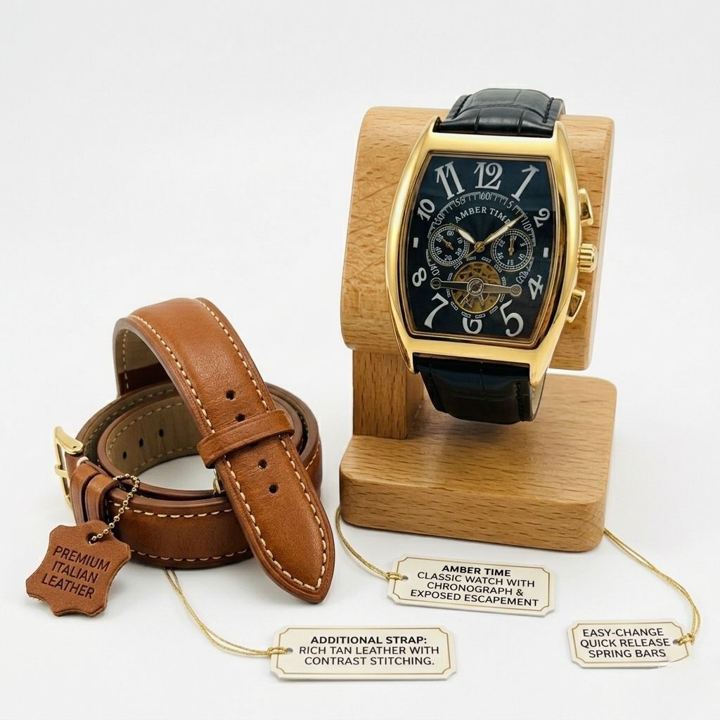 AMBER TIME Gold Tone Open-Heart Automatic Watch