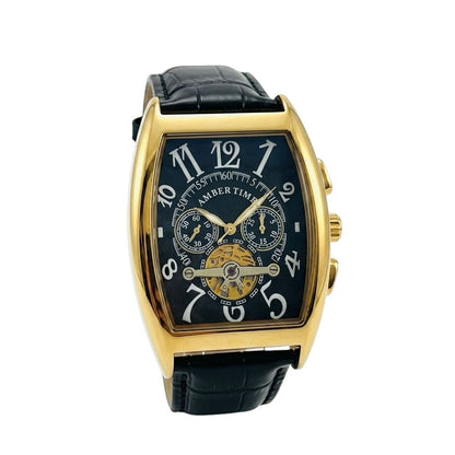 AMBER TIME Gold Tone Open-Heart Automatic Watch