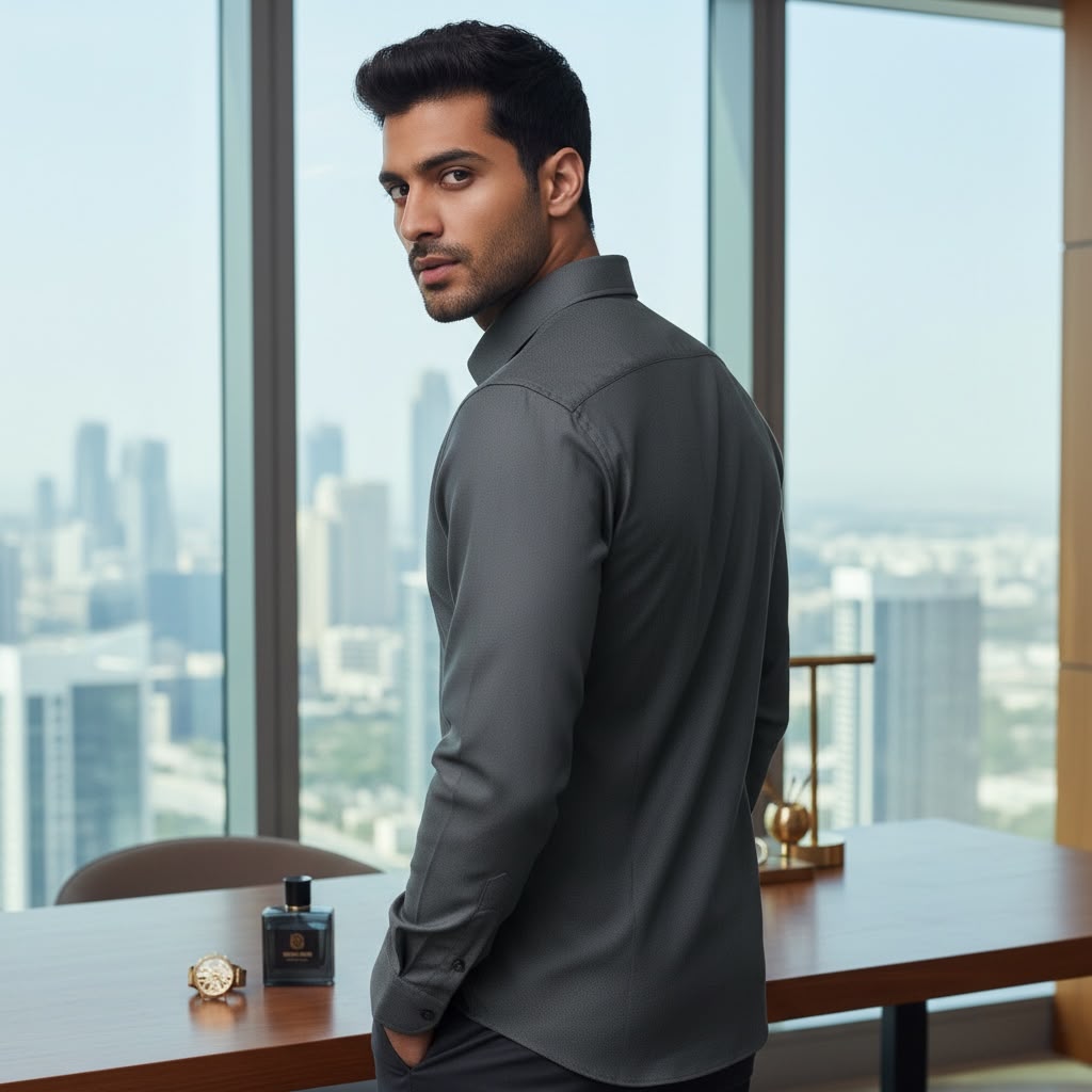 formal shirts Men's Premium Tailored-Fit Poplin Formal Shirt -black