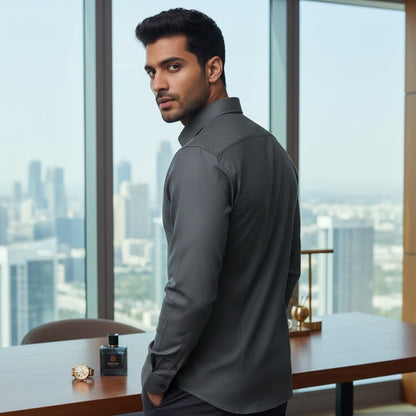 formal shirts Men's Premium Tailored-Fit Poplin Formal Shirt -black