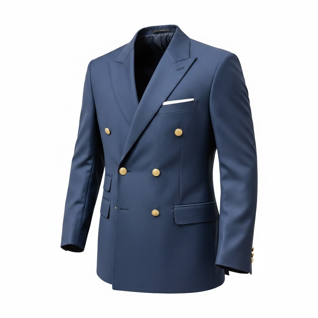 Classic Tailored Double-Breasted Suit Blazer[blue]