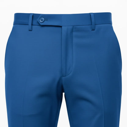 Formal pants are tailored, fitting navy