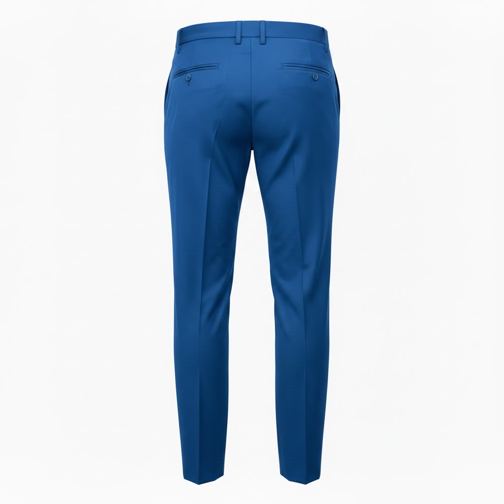 Formal pants are tailored, fitting navy