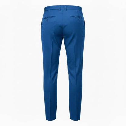 Formal pants are tailored, fitting navy