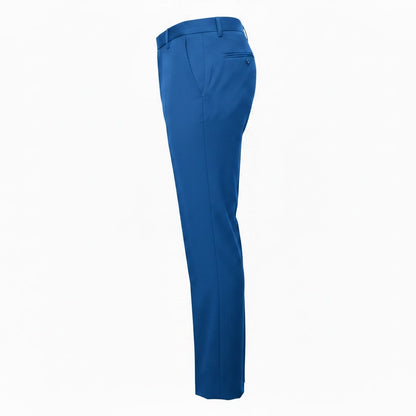 Formal pants are tailored, fitting navy