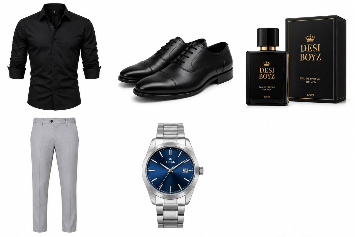 Men’s Complete Fashion Bundle | Shirt, Pants, Shoes, Watch & Perfume | Desi Boyz