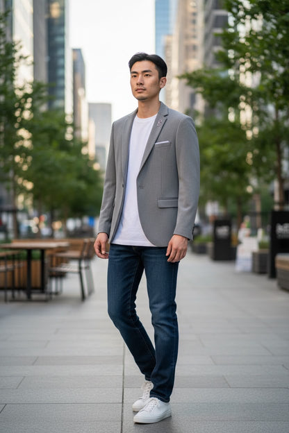 Tailored Single-Button Blazer - grey